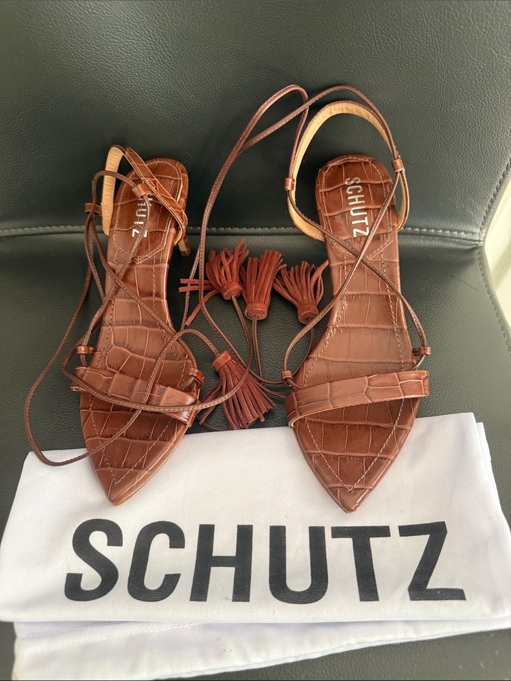 Evereve Schutz Melyssa Brown Leather Mid
Calf Sandals Women's